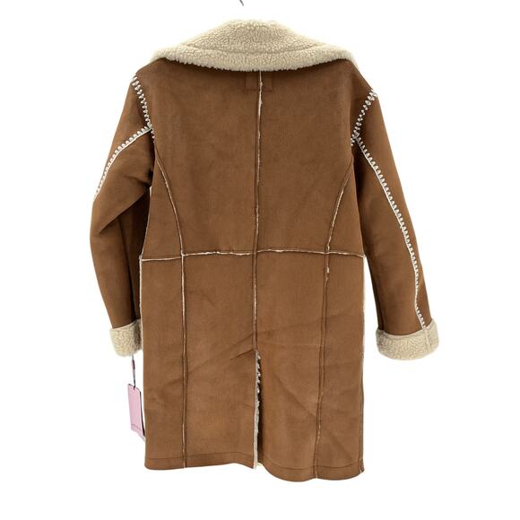Avec Les Filles Brown Polyester Faux-Shearling Coat Size XXS - Picture 3 of 4